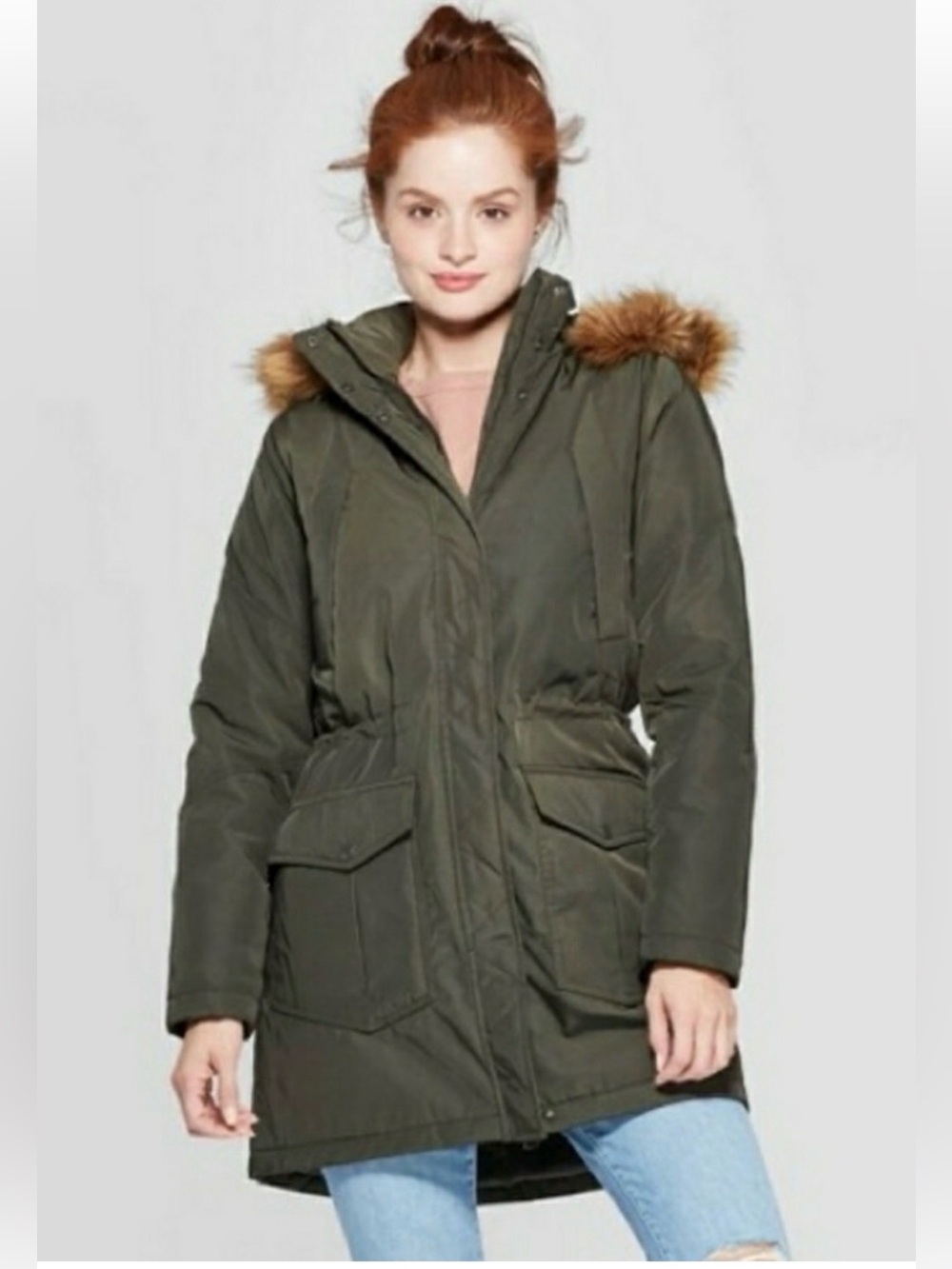 Universal Thread Olive Green Arctic Parka XS insulated coat with fur hood
